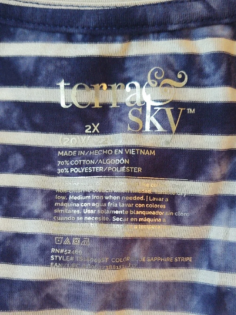 Terra & Sky Navy and White Striped V-Neck Short Sleeve Tee